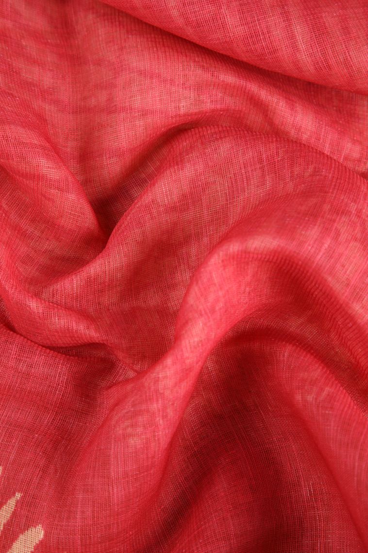 Strawberry Pink Linen Saree with Copper Zari Circle Mottif view 4