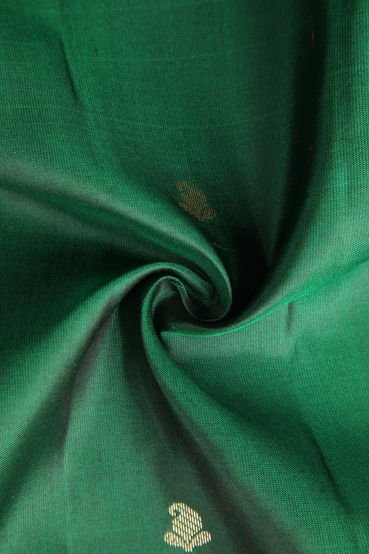 Pine Green Soft Silk Saree with Gold Zari Mango Puttas view 4