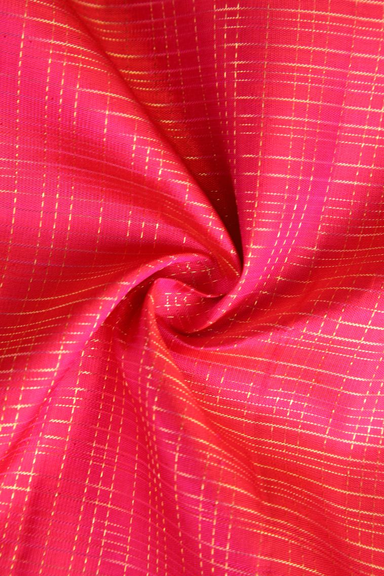 Punch Pink Kanchipuram Silk Sarees with Gold Zari Stripes view 4