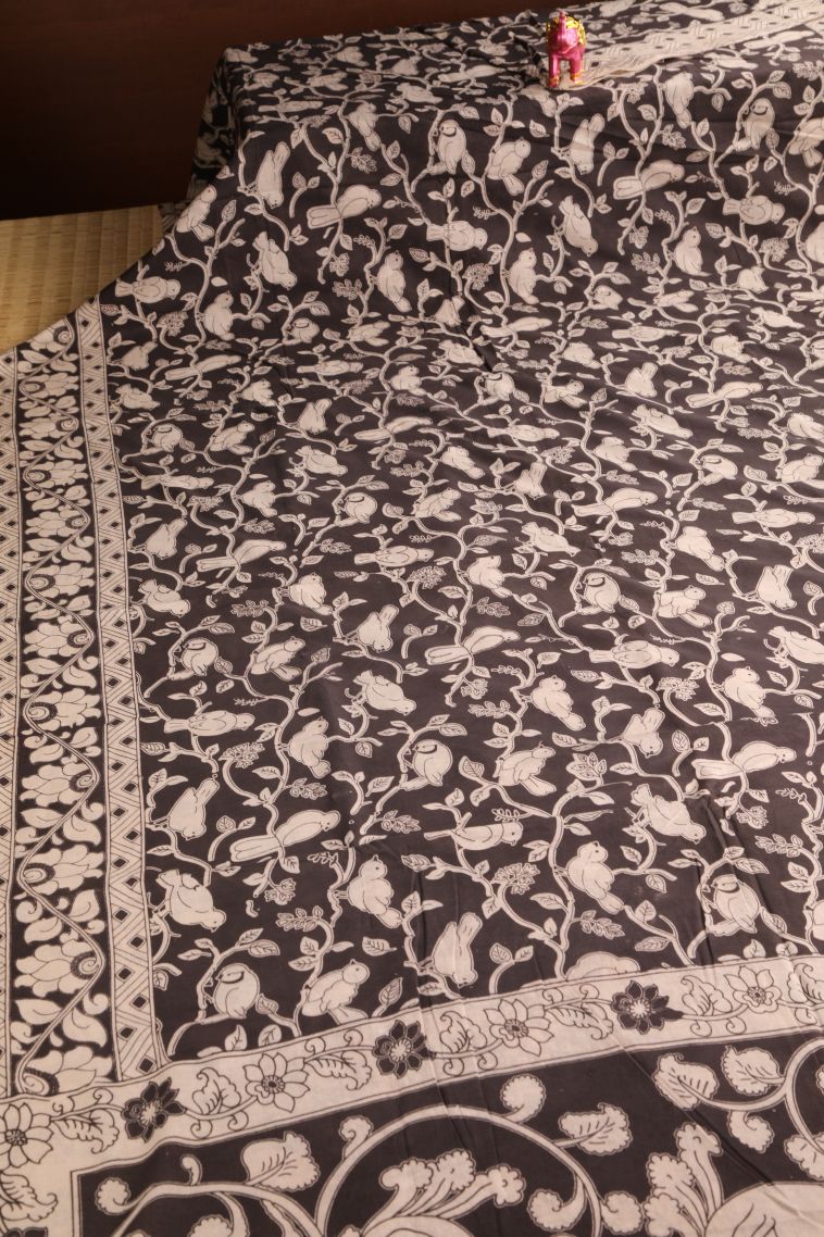 Penny Brown Kalamkari with Without Zari Zari Birds Mottif view 2
