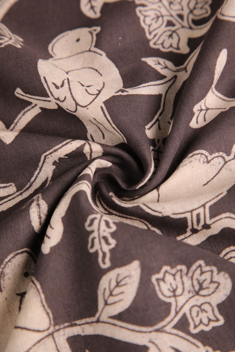 Penny Brown Kalamkari with Without Zari Zari Birds Mottif view 4