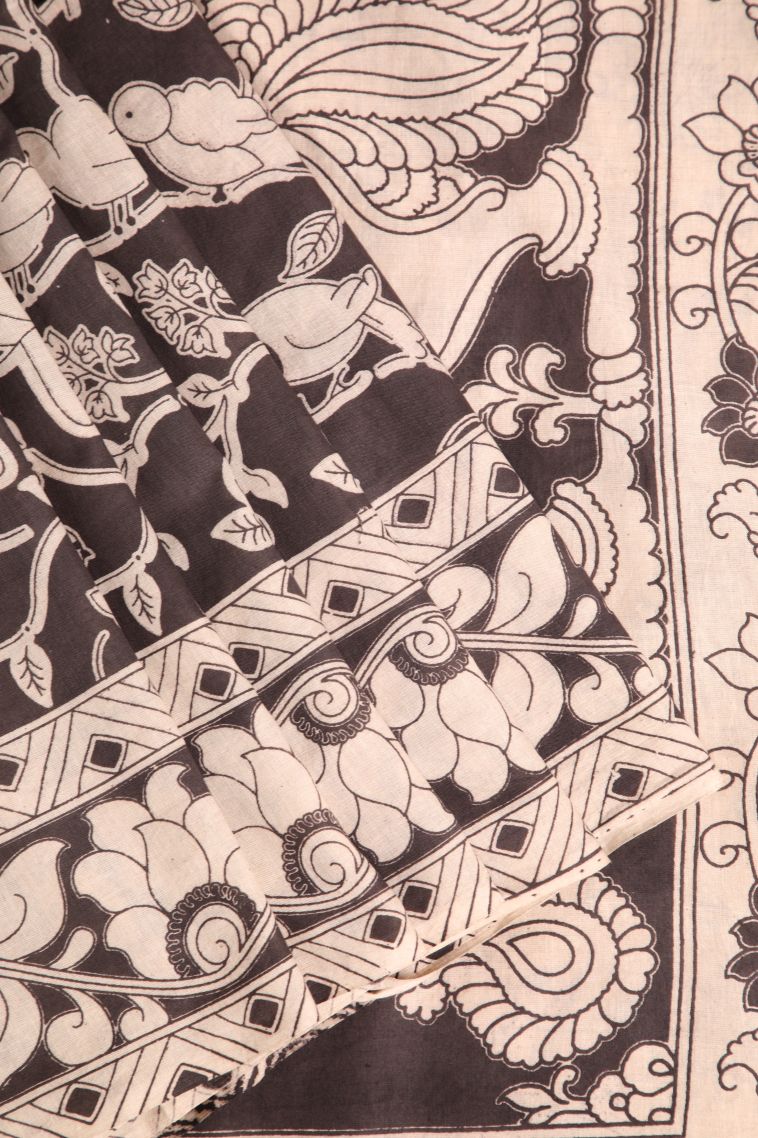 Penny Brown Kalamkari with Without Zari Zari Birds Mottif view 1
