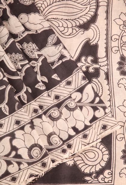 Penny Brown Kalamkari with Without Zari Zari Birds Mottif