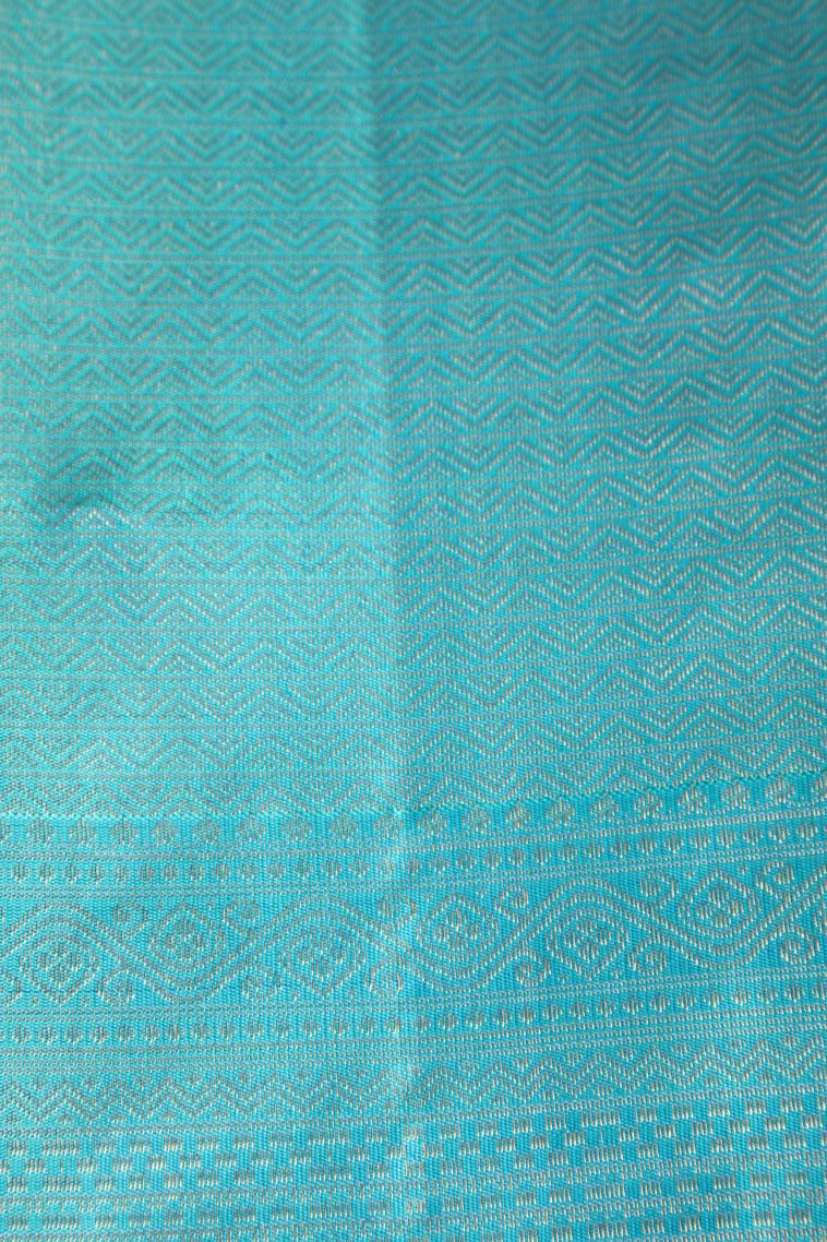 Merigold Orange Kanchipuram Silk Sarees with Gold And Silver Zari Circle Mottif view 3