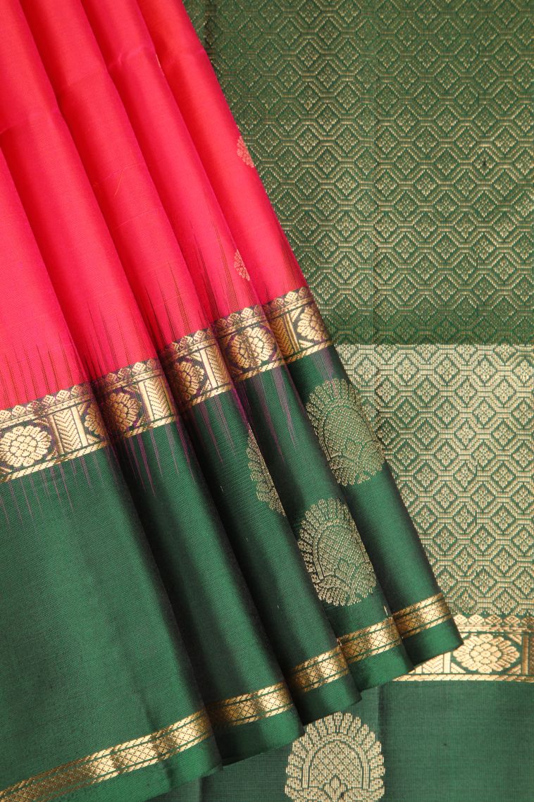 Strawberry Pink Soft Silk Saree with Gold Zari Buttis (small Dots Or Motifs) view 1