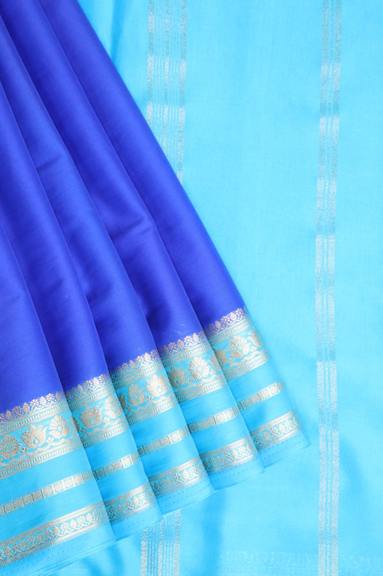 Cobalt Blue Fancy Saree with Gold Zari Plain