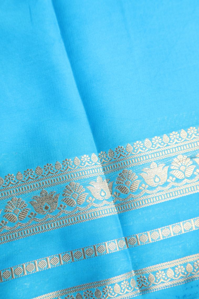 Cobalt Blue Fancy Saree with Gold Zari Plain view 3