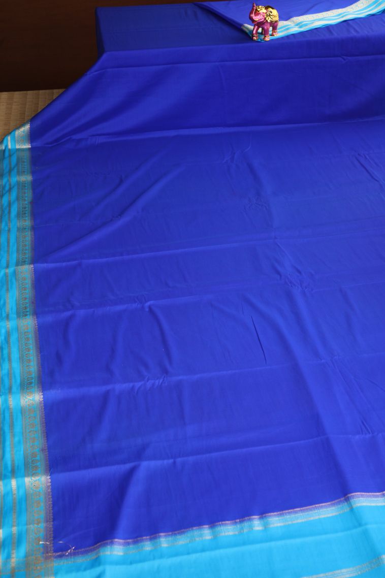 Cobalt Blue Fancy Saree with Gold Zari Plain view 2