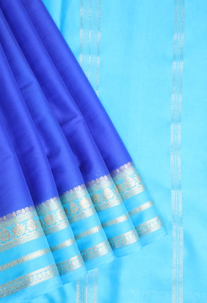 Cobalt Blue Fancy Saree with Gold Zari Plain