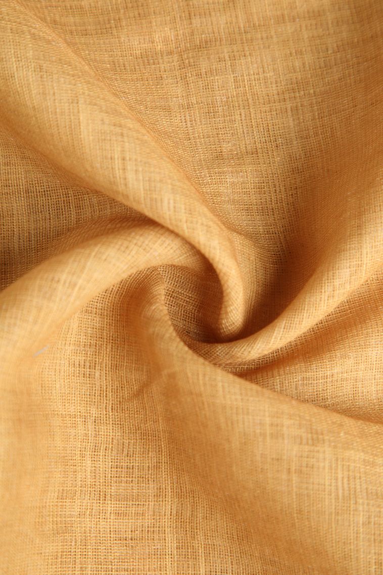 Sepia Yellow Linen Saree with Without Zari Zari Plain view 4