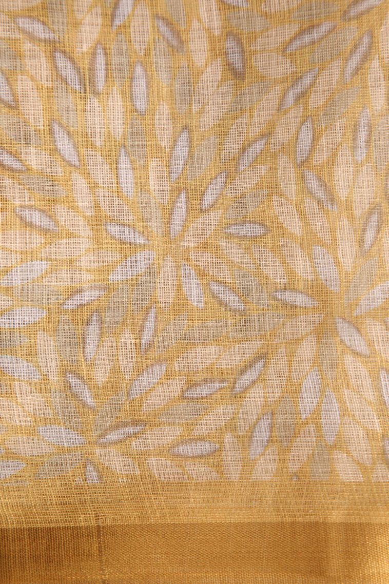 Sepia Yellow Linen Saree with Without Zari Zari Plain view 3