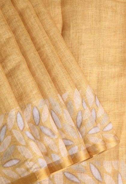 Sepia Yellow Linen Saree with Without Zari Zari Plain