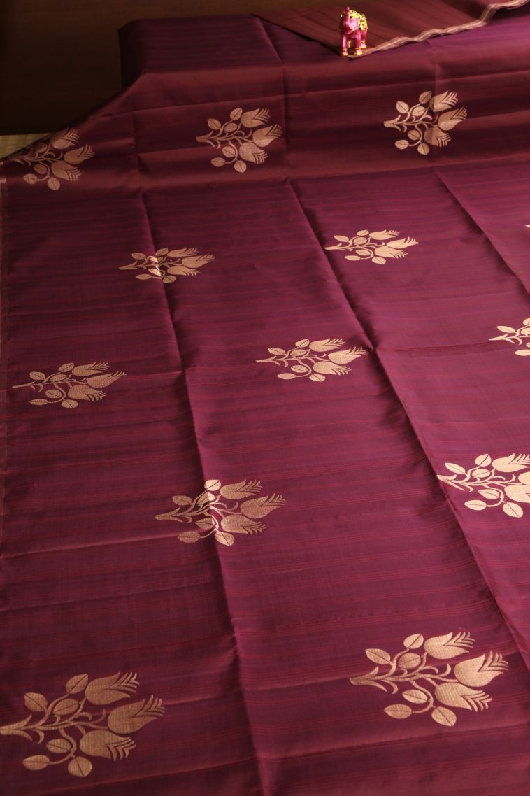 Blush Red Soft Silk Saree with Gold Zari Floral Patterns view 2