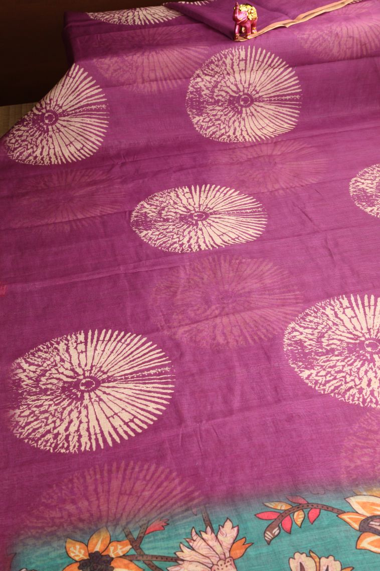 Magenta Purple Linen Saree with Copper Zari Circle Mottif view 2