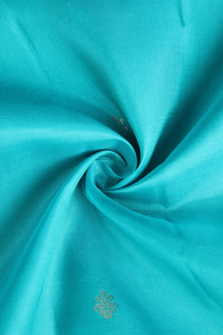 Arctic Blue Soft Silk Saree with Gold Zari Floral Puttas view 4