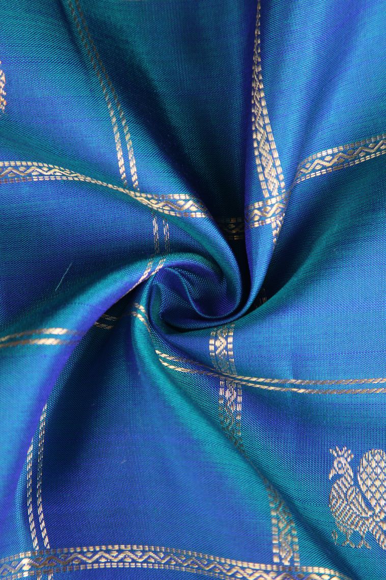 Cobalt Blue Kanchipuram Silk Sarees with Gold Zari Checks view 4