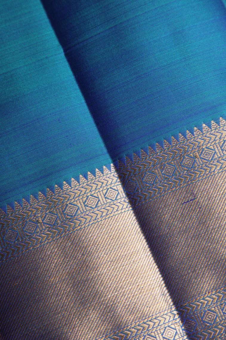 Cobalt Blue Kanchipuram Silk Sarees with Gold Zari Checks view 3