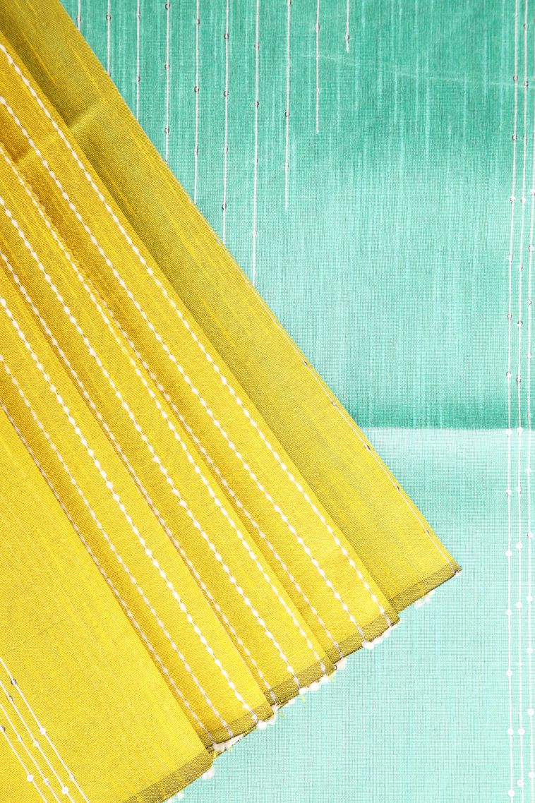 Lemon Yellow Jute Sarees with Thread Zari Thred Weaving