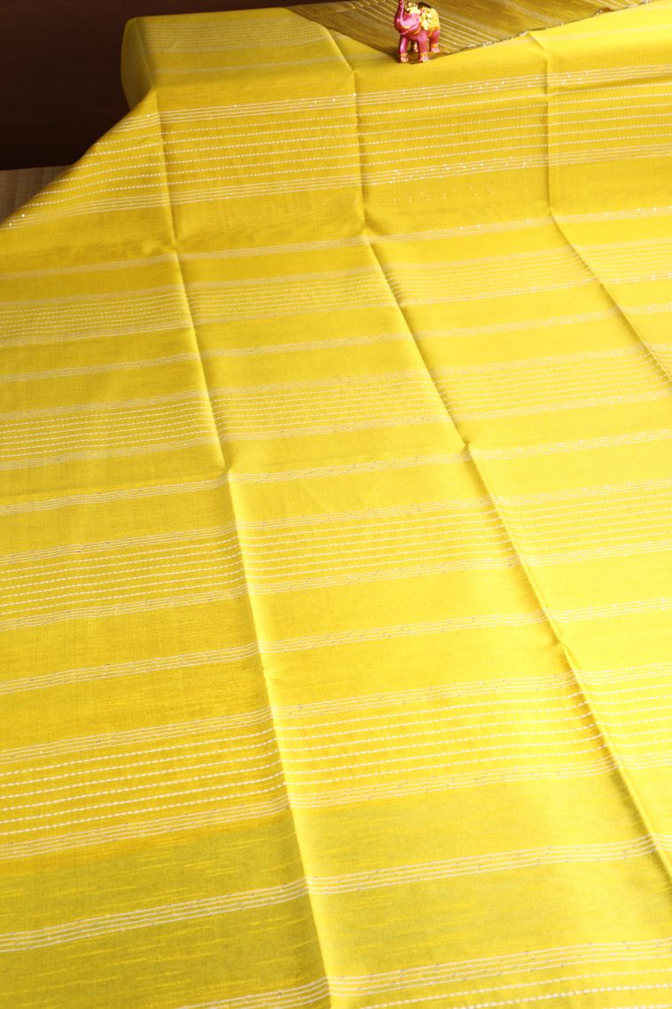 Lemon Yellow Jute Sarees with Thread Zari Thred Weaving view 2