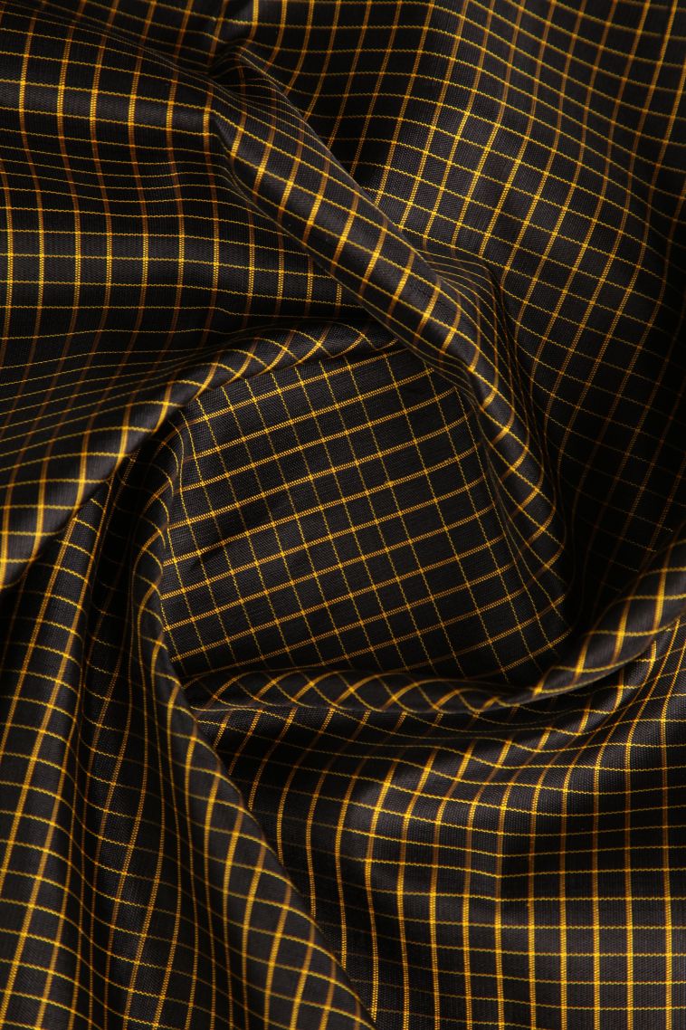 Onyx Black Kanchipuram Silk Sarees with Gold Zari Checks view 4