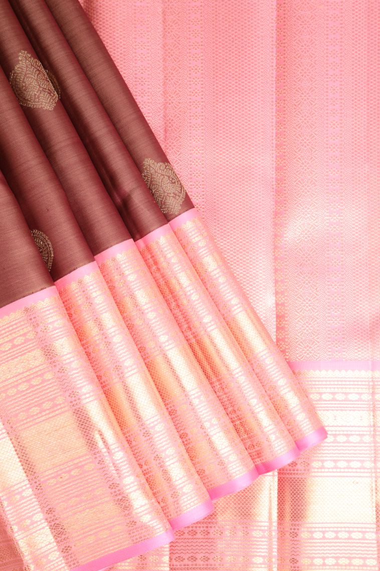 Ruby Red Kanchipuram Silk Sarees with Gold Zari Birds Mottif view 1