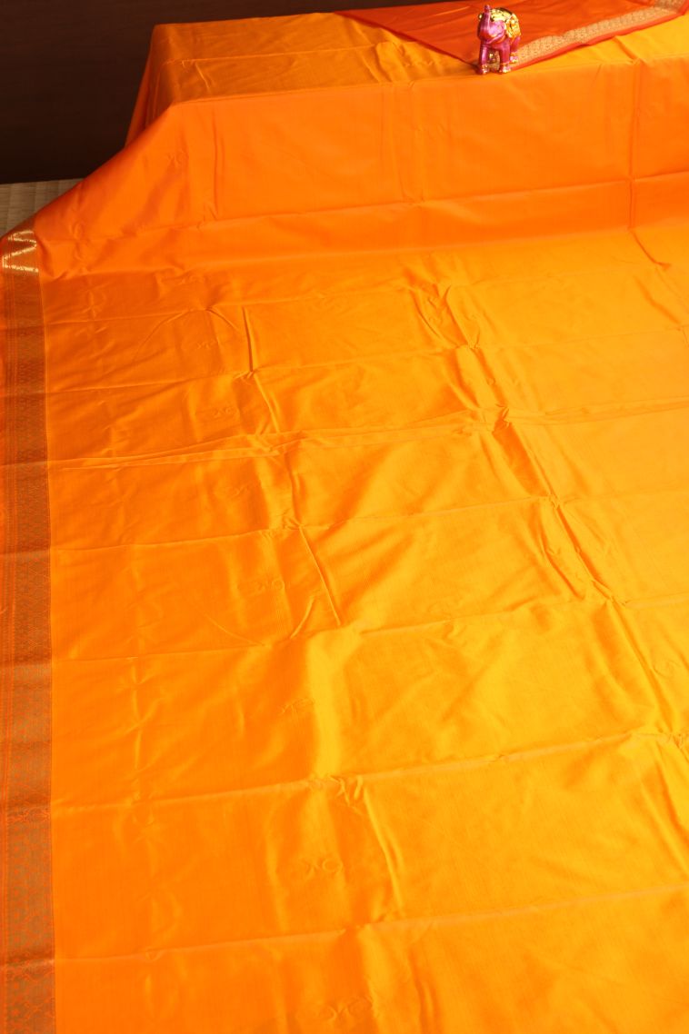 Candy Orange Apoorva Silk Sarees with Gold Zari Plain view 2