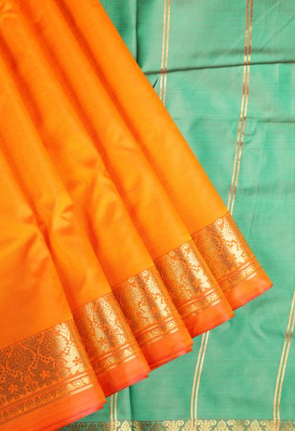 Candy Orange Apoorva Silk Sarees with Gold Zari Plain