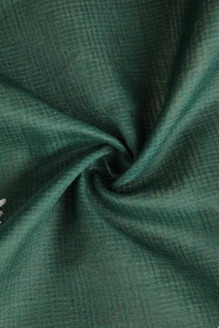 Pine Green Manipuri Cotton Sarees with Without Zari Zari Leaf Embroidery view 4