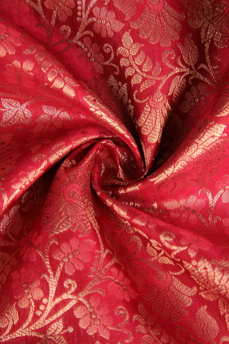 Dawn Red Kanchipuram Silk Sarees with Gold Zari Floral Patterns view 4