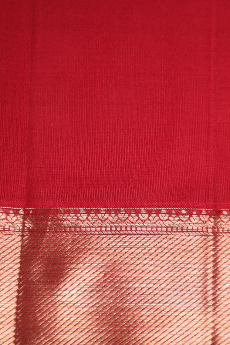 Dawn Red Kanchipuram Silk Sarees with Gold Zari Floral Patterns view 3