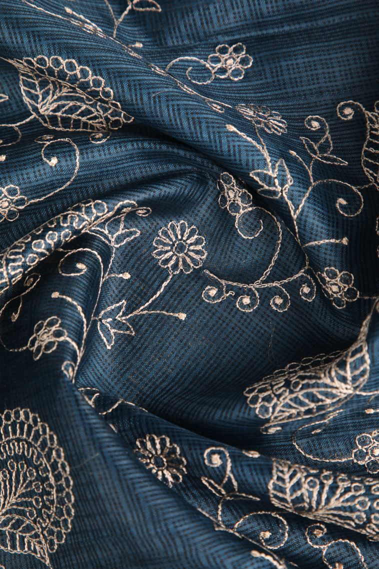 Aegean Blue Manipuri Cotton Sarees with Without Zari Zari Floral Puttas view 4