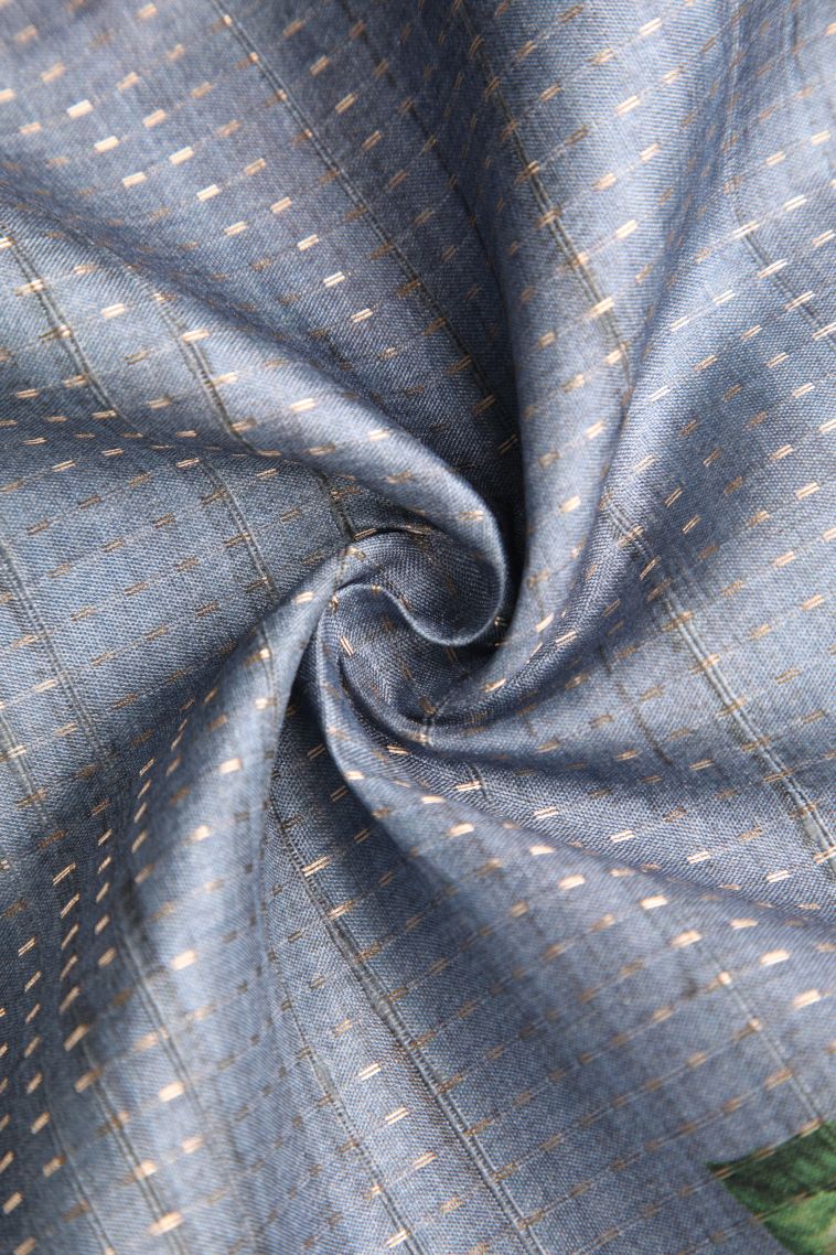 Stone Blue Semi Tussar Silk with Gold Zari Kodi Pattern view 4