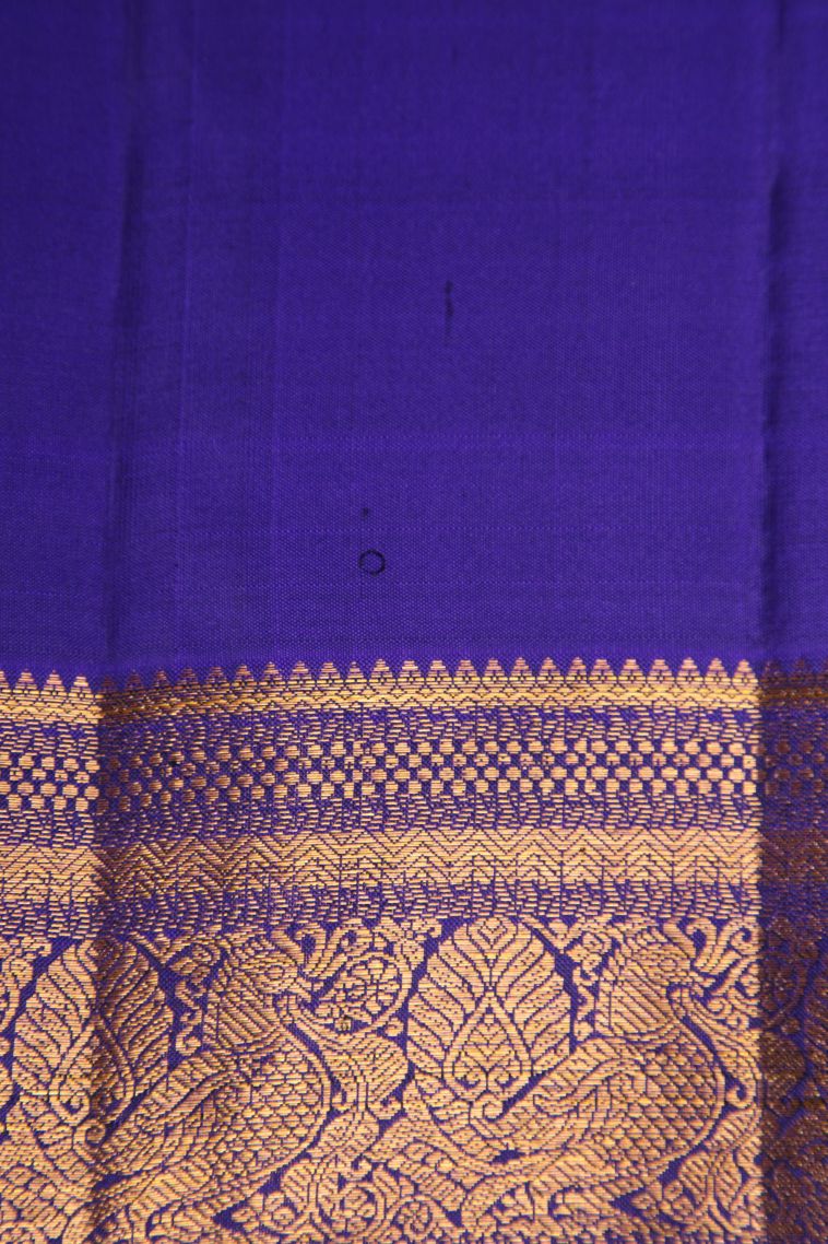 Lapis Blue Kanchipuram Silk Sarees with Gold Zari Birds Mottif view 3
