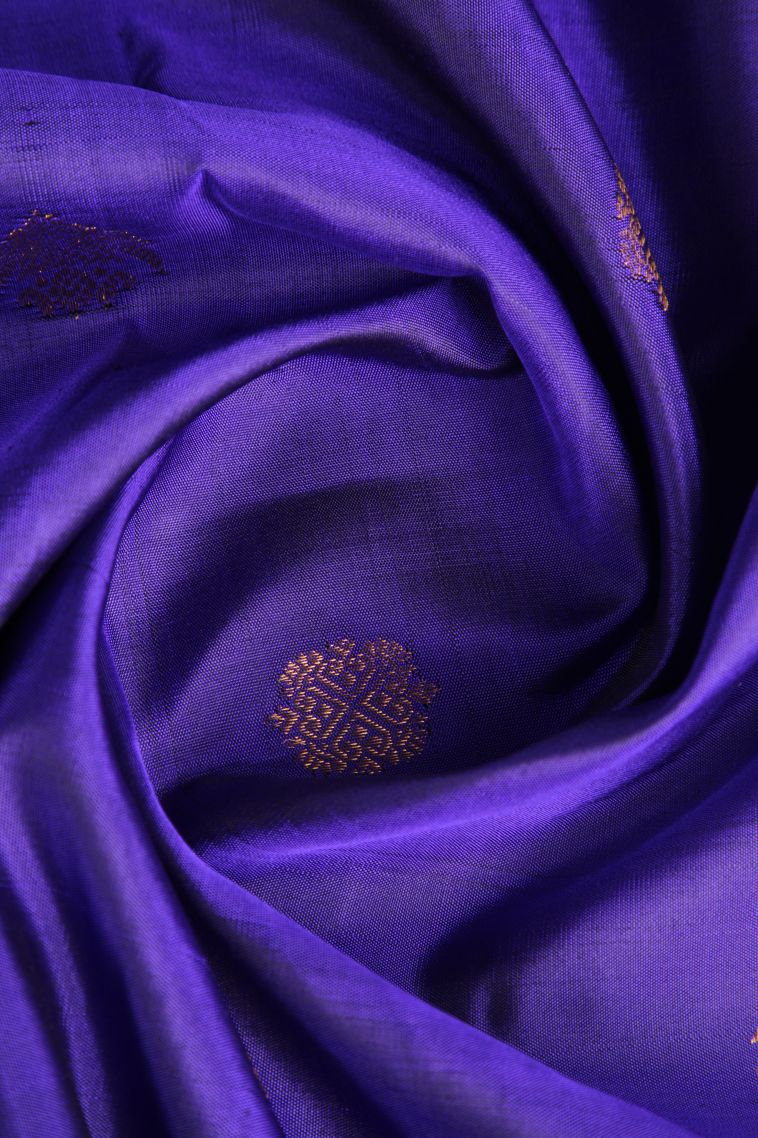 Lapis Blue Kanchipuram Silk Sarees with Gold Zari Birds Mottif view 4