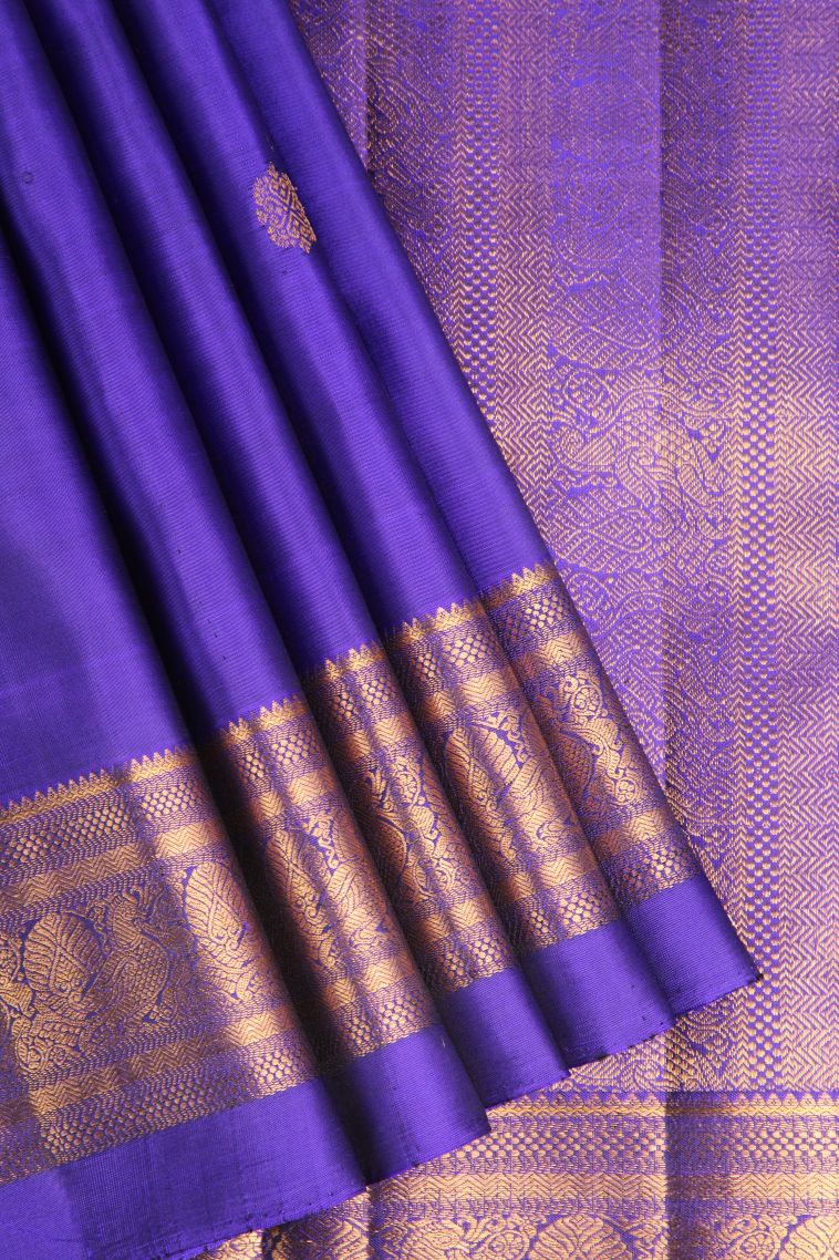 Lapis Blue Kanchipuram Silk Sarees with Gold Zari Birds Mottif view 1