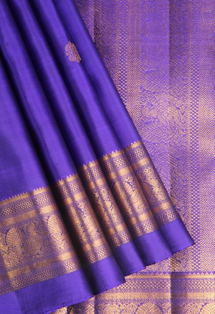 Lapis Blue Kanchipuram Silk Sarees with Gold Zari Birds Mottif