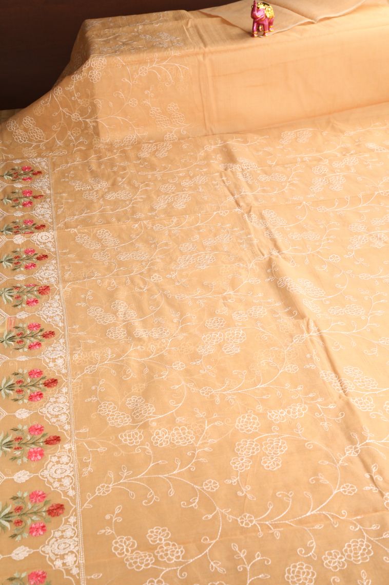 Sepia Yellow Manipuri Cotton Sarees with Without Zari Zari Embroidary view 2