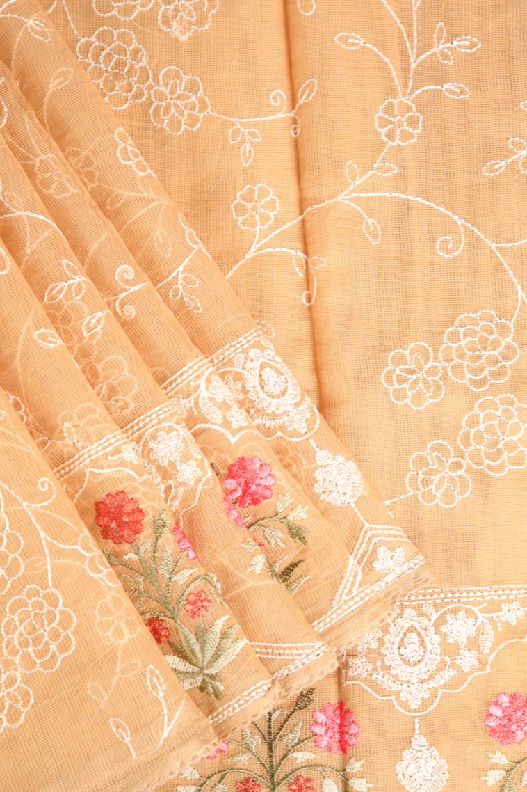 Sepia Yellow Manipuri Cotton Sarees with Without Zari Zari Embroidary