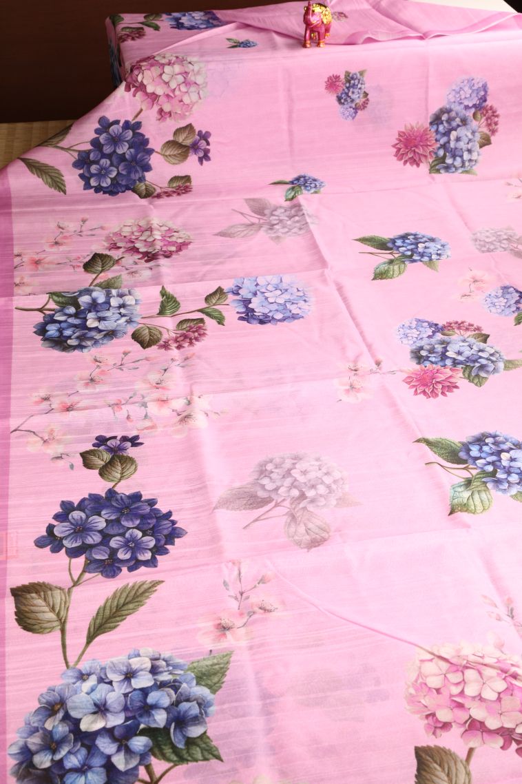 Ballet Pink Semi Tussar Silk with Without Zari Zari Floral Patterns view 2