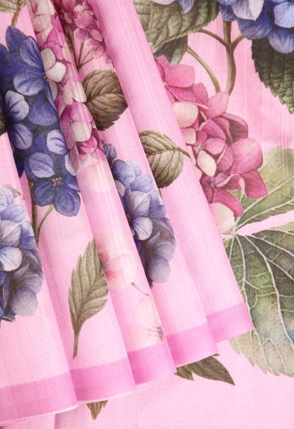 Ballet Pink Semi Tussar Silk with Without Zari Zari Floral Patterns