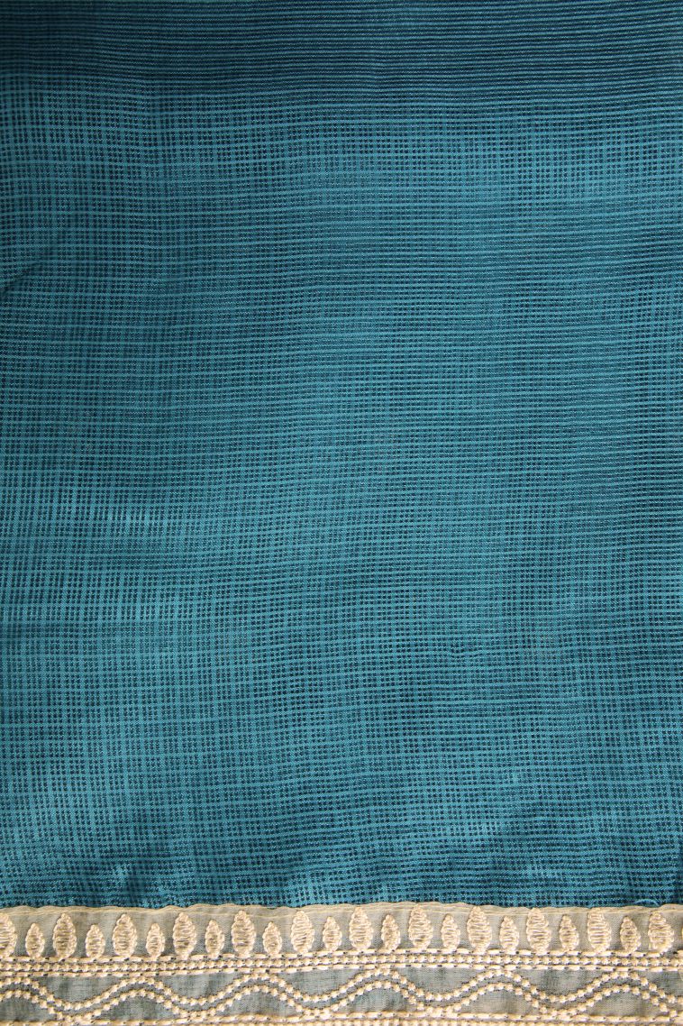 Ocean Blue Manipuri Cotton Sarees with Without Zari Zari Floral Puttas view 3