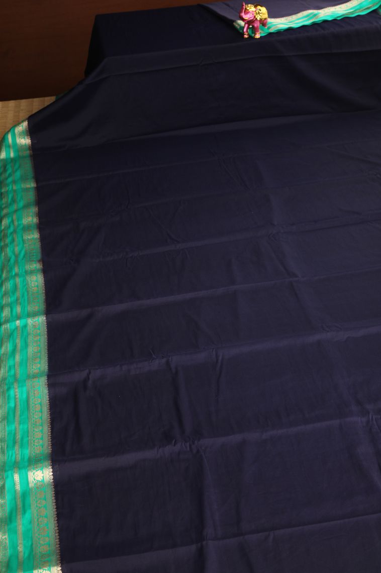 Denim Blue Fancy Saree with Gold Zari Plain view 2