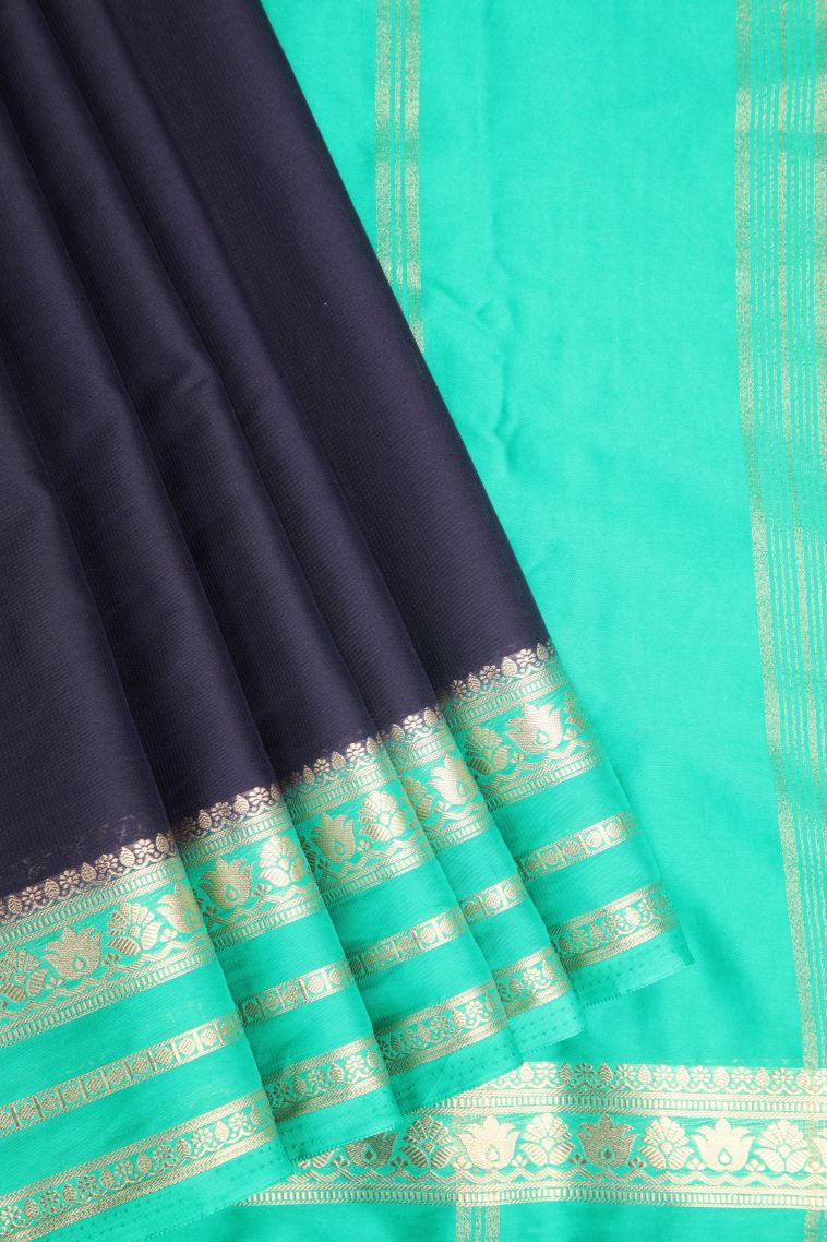 Denim Blue Fancy Saree with Gold Zari Plain
