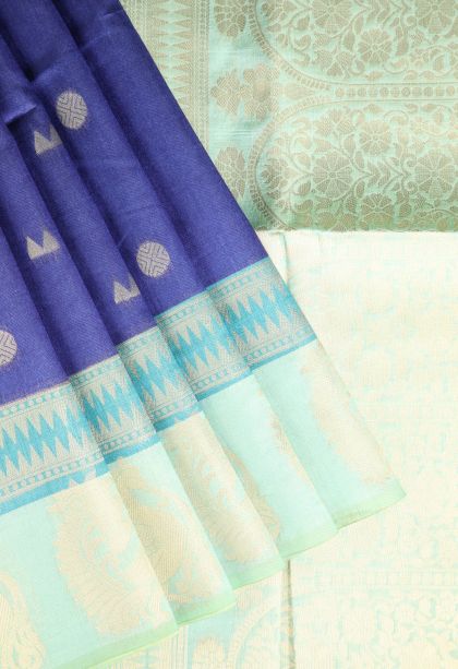 Lapis Blue Tussar Saree with Gold And Silver Zari Geometric Shapes