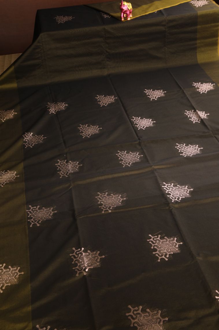 Coffee Brown Silk Cotton Sarees with Silver Zari Geometric Shapes view 2