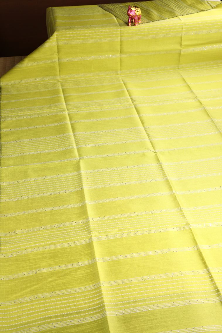 Lemon Yellow Jute Sarees with Thread Zari Thred Weaving view 2