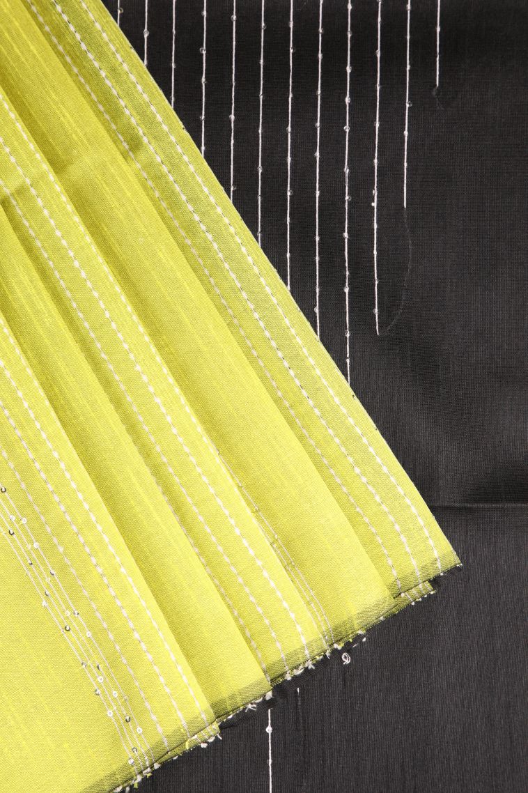Lemon Yellow Jute Sarees with Thread Zari Thred Weaving view 1