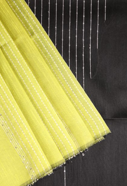Lemon Yellow Jute Sarees with Thread Zari Thred Weaving