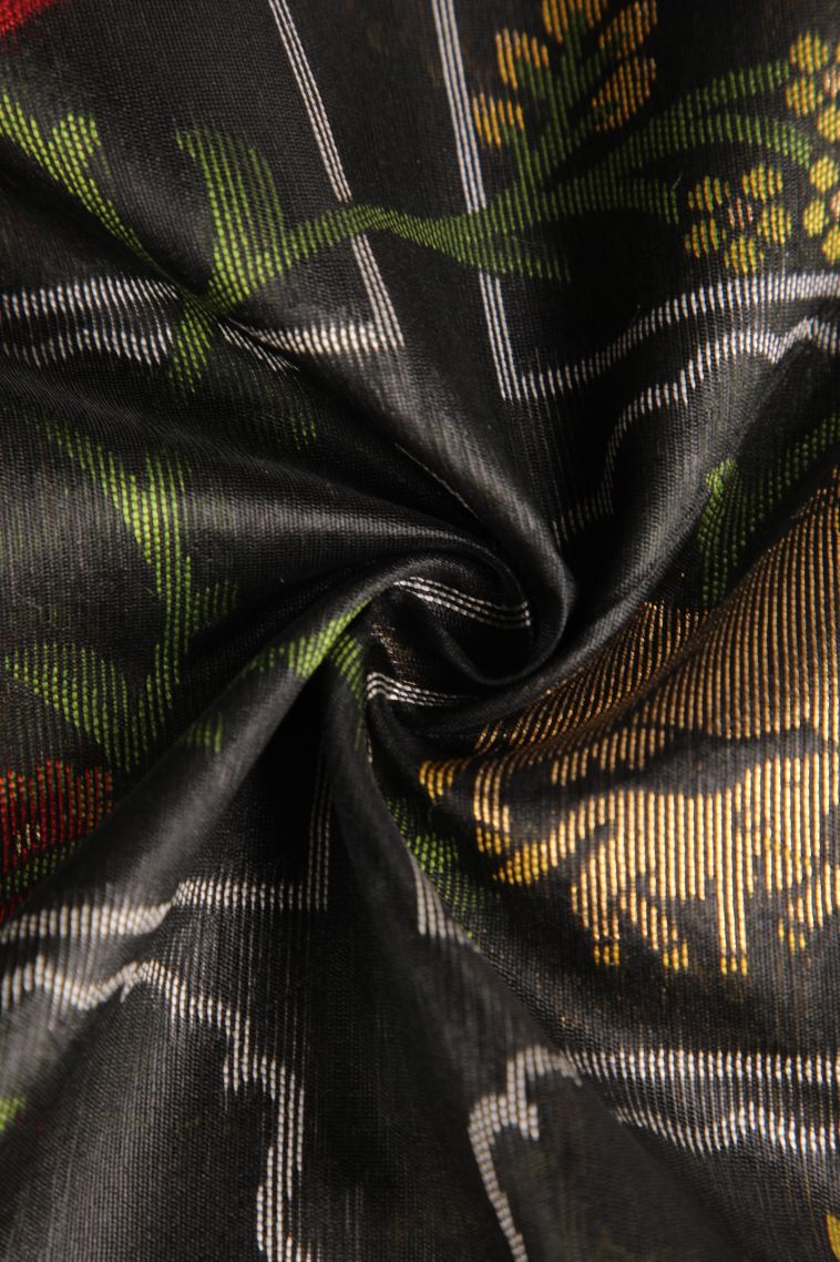 Jungle Black Jute Sarees with Copper Zari Animal  Mottif view 4