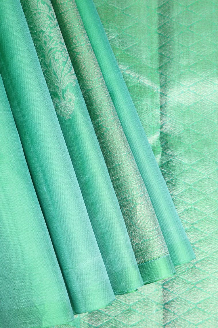 Mint Green Soft Silk Saree with Silver Zari Floral Patterns view 1